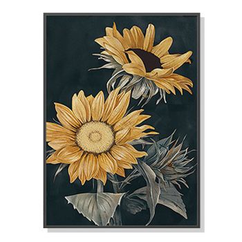 Wall Art 70cmx100cm Sunflowers Black Frame Canvas