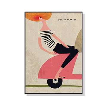 60cmx90cm Scooter Black Frame Canvas Wall Art