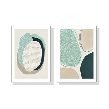 Wall Art 40cmx60cm Abstract Green Circle 2 Sets White Frame Canvas