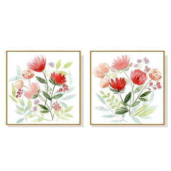 Wall Art 90cmx90cm Florals 2 Sets Gold Frame Canvas