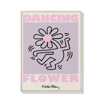 Wall Art 70cmx100cm Keith Haring Dancing Flower Wood Frame Canvas