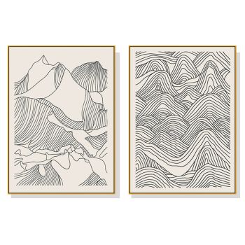 Wall Art 50cmx70cm Line Art Mountain 2 Sets Gold Frame Canvas