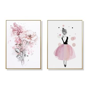 Wall Art 70cmx100cm Dancing Ballerina in Paris 2 Sets Gold Frame Canvas