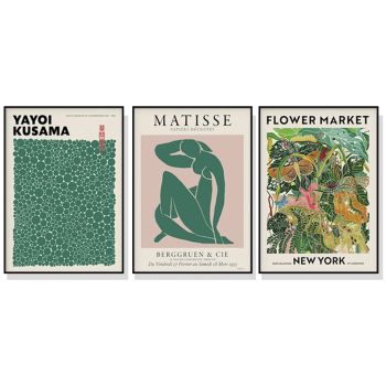 Wall Art 40cmx60cm Flower Market, Matisse Print, Yayoi Kusama 3 Sets Black Frame Canvas