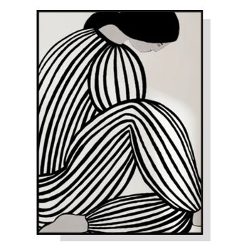 Wall Art 40cmx60cm Mid Century Figure Black Frame Canvas