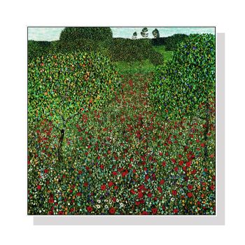 Wall Art 40cmx40cm Field of Poppies by Gustav Klimt White Frame Canvas