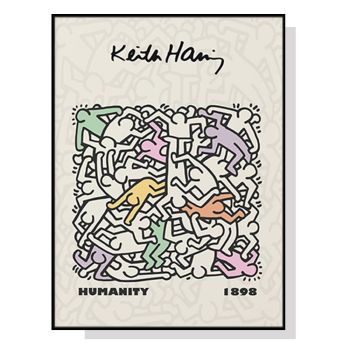 Wall Art 50cmx70cm Keith Haring Humanity Black Frame Canvas