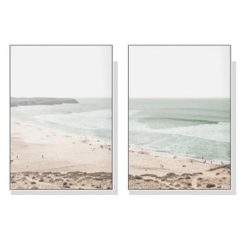 Wall Art 40cmx60cm Coastal Prints 2 Sets White Frame Canvas