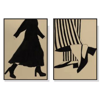 Wall Art 50cmx70cm Fashion Illustration 2 Sets Black Frame Canvas