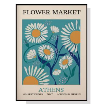 Wall Art 80cmx120cm Flower Market Athens Black Frame Canvas