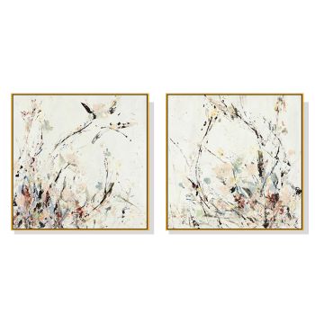 Wall Art 100cmx100cm Afternoon Walk 2 Sets Gold Frame Canvas