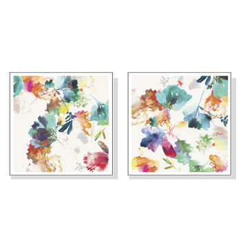 Wall Art 90cmx90cm Glitchy Floral 2 Sets White Frame Canvas