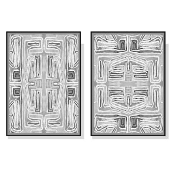 Wall Art 100cmx150cm Black White Pattern 2 Sets Black Frame Canvas