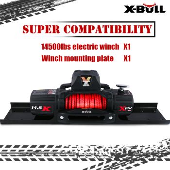 X-BULL 4x4 Electric Winch 12V 14500LBS synthetic rope with winch mounting plate