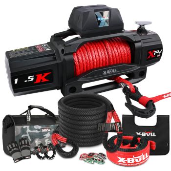 X-BULL 4WD Recovery Kit Kinetic Recovery Rope With 14500LBS Electric Winch 12V Winch 4WD 4X4 Offroad