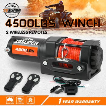 ZESUPER 12V Winch 3500LBS Electric Winch ATV Winch Synthetic Rope Trailer BOAT