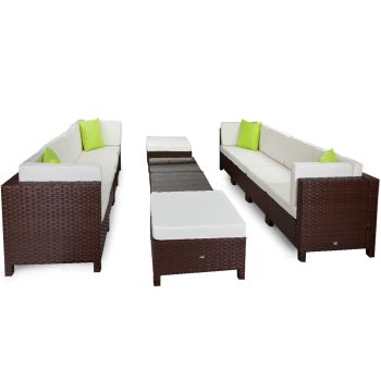 LONDON RATTAN 12pc Outdoor Lounge Furniture Setting Patio Brown Wicker Sofa Set