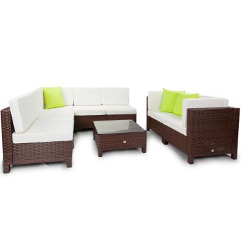 LONDON RATTAN 8pc Outdoor Furniture Setting Lounge Wicker Patio Sofa Set Brown