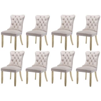 8x Velvet Dining Chairs Upholstered Tufted Kithcen Chair with Solid Wood Legs Stud Trim and Ring-Beige