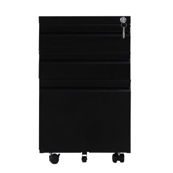 EKKIO 3 Drawer Mobile File Cabinet with Lock (Black) EK-FCD-100-XM