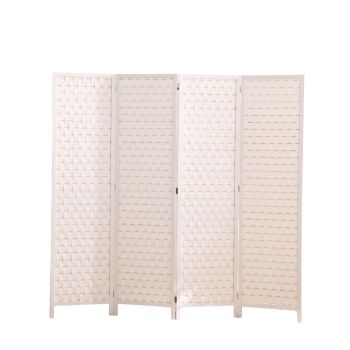 EKKIO 4-Panel Pine Wood Room Divider (White) EK-RD-101-SD