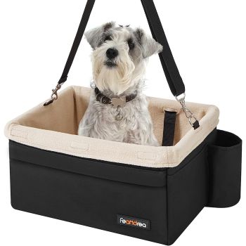 Feandrea Dog Car Seat Adjustable Straps Washable Liner 4 Pockets Black and Beige