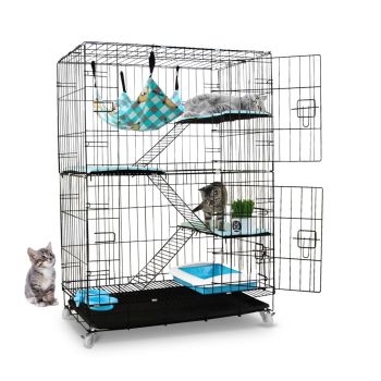 FLOOFI Four-Level Pet Rabbit Bird Cage with Hammock (Black) FI-PRBC-101-XD