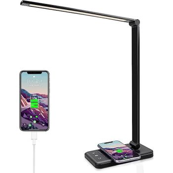 GOMINIMO LED Desk Lamp with Wireless Charger & USB Charging Port with 5 Brightness Levels & 5 Lighting Modes (Black) GO-DLWC-101-JLL