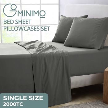 GOMINIMO 4 Pcs Bed Sheet Set 2000 Thread Count Ultra Soft Microfiber - Single (Grey) GO-BS-100-XS