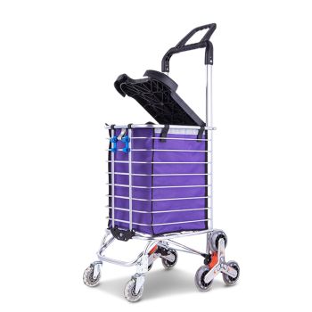 GOMINIMO Foldable Aluminum Shopping Trolley Cart with Wheels and Lids (Purple and Silver) GO-STY-103-XR