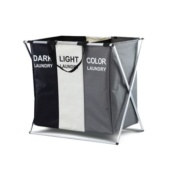 GOMINIMO 135L Foldable Laundry Cloth Hamper with 3 Sections (White+Grey+Black) GO-LB-115-XH