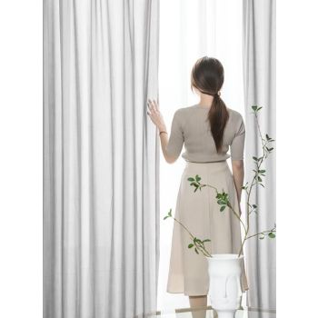 GOMINIMO Natural Linen Blended Curtains (Set of 2, W132cm x D274cm, Light Grey) GO-CNB-109-MM