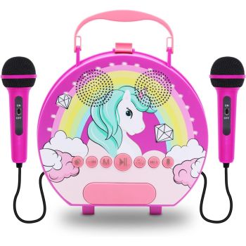 GOMINIMO Kids Portable Karaoke with Two Microphones (Round, Purple Unicorn) GO-KMM-105-HXDW