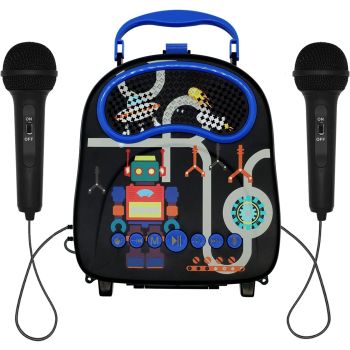 GOMINIMO Kids Portable Karaoke with Two Microphones (Rectangle, Black Robot) GO-KMM-104-HXDW