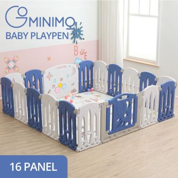 GOMINIMO Foldable Baby Playpen with 16 Panels (White Blue) GO-BP-102-TF