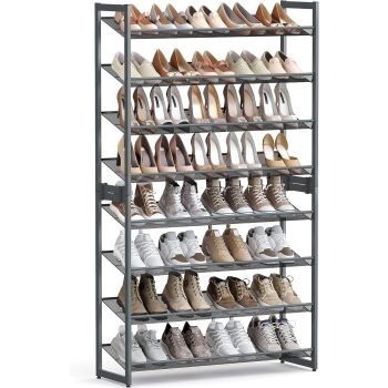 SONGMICS 8-Tier Shoe Rack Storage 32 pairs with Adjustable Shelves Gray LMR08GBV1