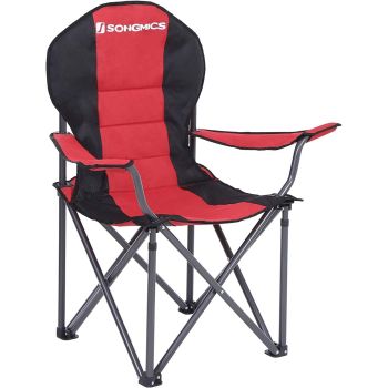 SONGMICS Folding Camping Chair with Bottle Holder Red and Black GCB06BK