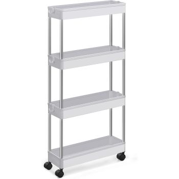 SONGMICS 4-Tier Slide Out Slim Narrow Space Organizer Rolling Storage Cart White