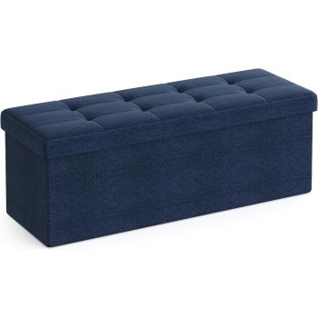 SONGMICS 110cm Foldable Bench with Storage Space and Metal Divider Grid Navy