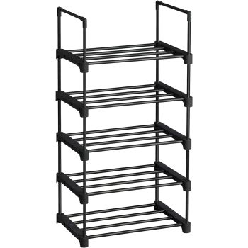 SONGMICS 5 Tier Metal Shoe Rack for 10 Pairs of Shoes Black