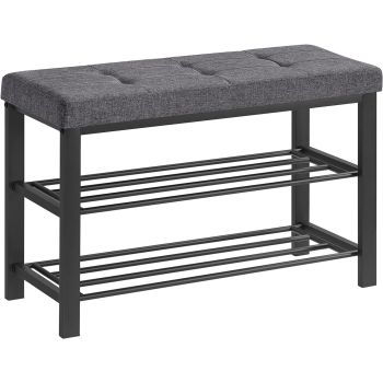 SONGMICS 3-Tier Metal Shoe Bench Storage Foam Padded Seat Dark Grey and Black