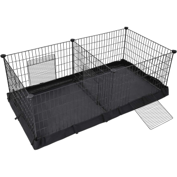 SONGMICS 3 Doors Pet Playpen with Divider Panel and Floor Mat Black