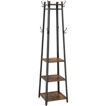 VASAGLE Coat Rack Stand with 3 Shelves Rustic Brown and Black LCR80X