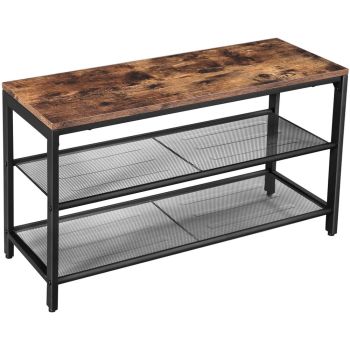 VASAGLE Shoe Bench with Seat Shoe Rack with 2 Mesh Shelves Rustic Brown and Black LBS74X