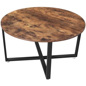 VASAGLE Round Coffee Table Rustic Brown and Black LCT88X