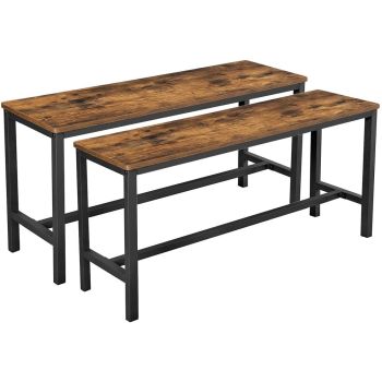 VASAGLE Table Benches Set of 2 Industrial Style Indoor Benches Durable Metal Frame for Kitchen Dining Room Living Room Rustic Brown KTB33X