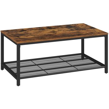 VASAGLE Coffee Table Living Room Table with Dense Mesh Shelf Large Storage Space Tea Table Easy Assembly Stable Industrial Design Rustic Brown LCT64X