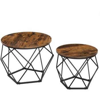 VASAGLE Coffee Tables Set of 2 Side Tables Robust Steel Frame for Living Room Bedroom Rustic Brown and Black LET040B01