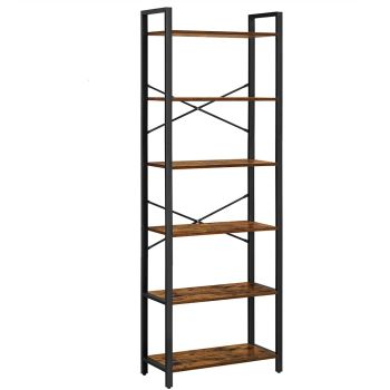 VASAGLE 6-Tier Bookcase Storage Shelf Steel Frame for Living Room Study Office Hallway Industrial Design Vintage Brown Black LLS062B01