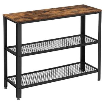 VASAGLE Industrial Console Table with 2 Mesh Shelves Rustic Brown and Black LNT81BX